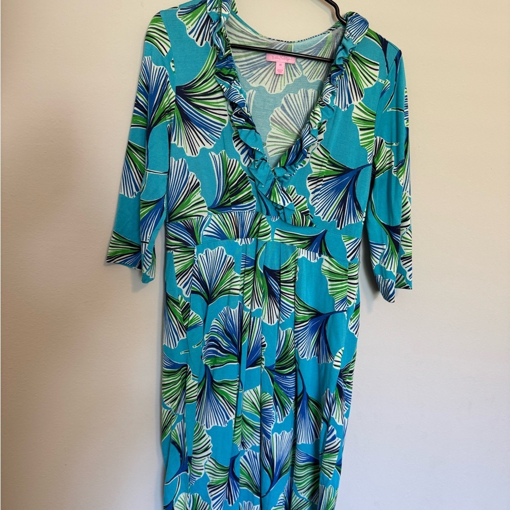 Lily Pulitzer blayney get ginky ruffle Blue and Green Women's Dress - Picture 2 of 6